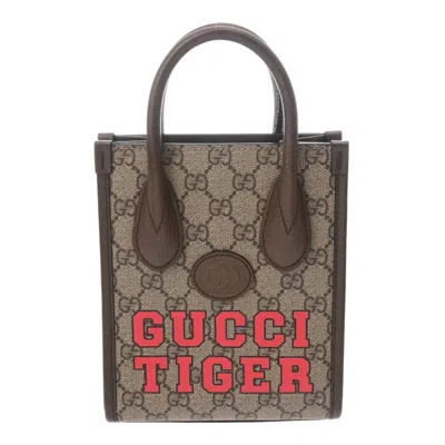 Pre-owned Gucci Beige Brown Gg Supreme Leather Tote Bag ()