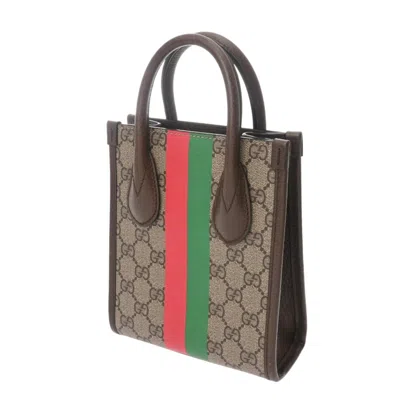 Pre-owned Gucci Beige Brown Gg Supreme Leather Tote Bag ()