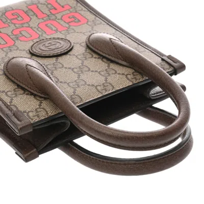 Pre-owned Gucci Beige Brown Gg Supreme Leather Tote Bag ()