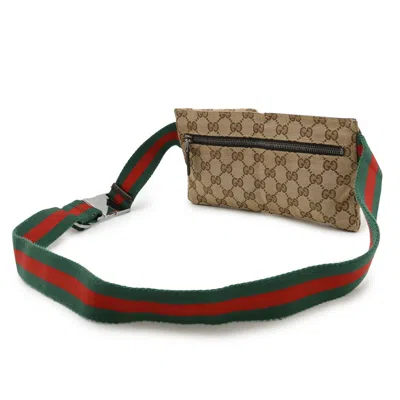 Pre-owned Gucci Gg Canvas Dark Brown Green Khaki Red Color Gg Canvas Leather Pouch Sling Bag ()