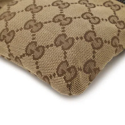 Pre-owned Gucci Gg Canvas Dark Brown Green Khaki Red Color Gg Canvas Leather Pouch Sling Bag ()