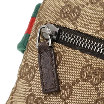 Pre-owned Gucci Gg Canvas Dark Brown Green Khaki Red Color Gg Canvas Leather Pouch Sling Bag ()