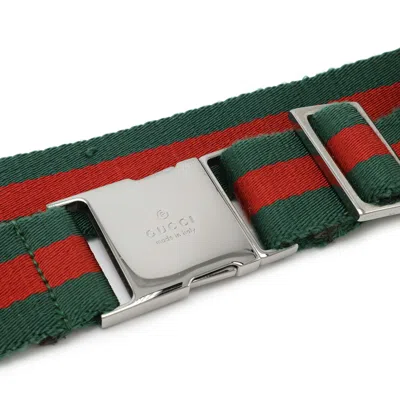 Pre-owned Gucci Gg Canvas Dark Brown Green Khaki Red Color Gg Canvas Leather Pouch Sling Bag ()