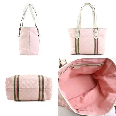 Pre-owned Gucci Khaki Off-white Pink Gg Canvas Leather Shoulder Bag Tote Bag ()