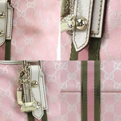 Pre-owned Gucci Khaki Off-white Pink Gg Canvas Leather Shoulder Bag Tote Bag ()
