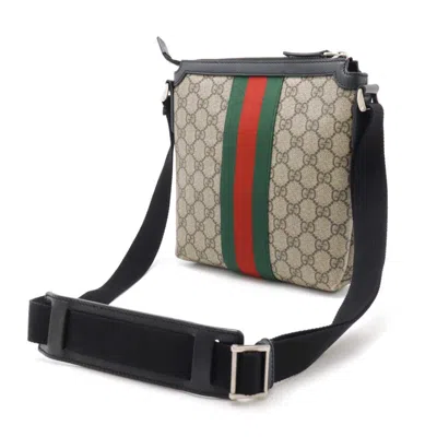 Pre-owned Gucci Sherry Line Beige Black Green Red Color Pvc Leather Shoulder Bag ()