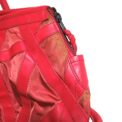Pre-owned Issey Miyake Red Color Leather Nylon Boston Bag Tote Bag ()