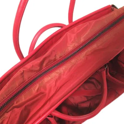 Pre-owned Issey Miyake Red Color Leather Nylon Boston Bag Tote Bag ()