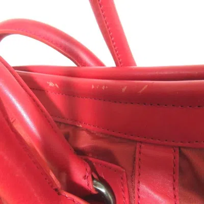 Pre-owned Issey Miyake Red Color Leather Nylon Boston Bag Tote Bag ()