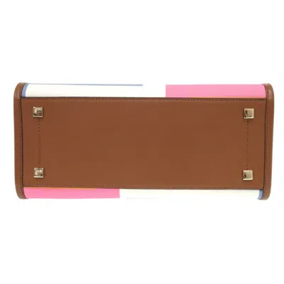Pre-owned Jimmy Choo Blue Brown Multi-color Pink Leather Canvas Tote Bag ()