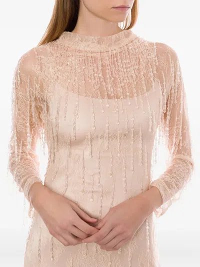 Alberta Ferretti High Neckline Lace Detailing Sequin Embellishments Dress In Multi