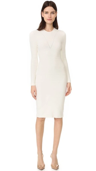 Narciso Rodriguez Ribbed-paneled Stretch-knit Dress In White