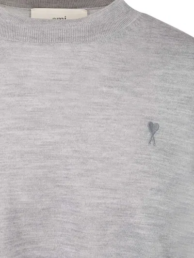 Ami Alexandre Mattiussi Ami Paris Ribbed Hem Sweater With Embroidered Logo In Gold