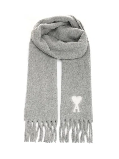 Ami Alexandre Mattiussi Ami Paris Women Ami De Coeur Wool Scarf In Gray