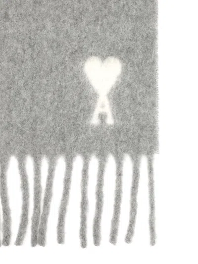 Ami Alexandre Mattiussi Ami Paris Women Ami De Coeur Wool Scarf In Gray