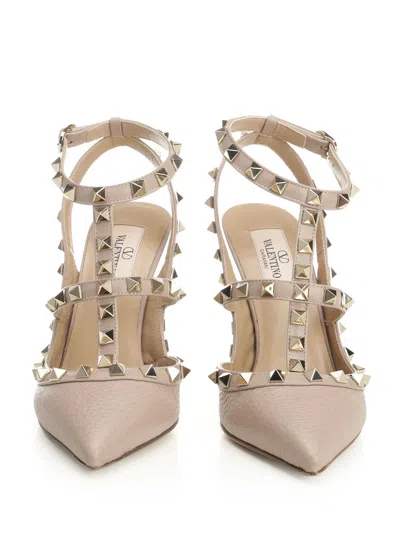Valentino Rockstud Pointed Toe Caged Pumps In Metallic