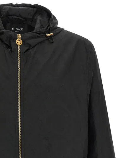 Versace Black Barocco Jacquard Windbreaker Jacket In Black