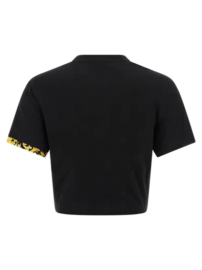 Versace Safety Pin Crop T-shirt With Drawstring Waist In Black
