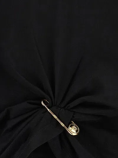 Versace Safety Pin Crop T-shirt With Drawstring Waist In Black