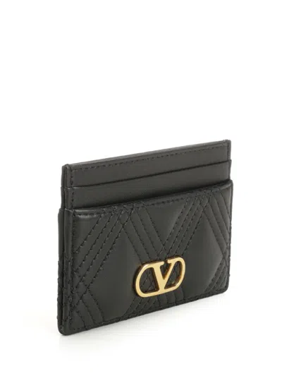 Valentino Card Holder | Quiltie 67 | Nappa Deluxe/a.brass Logo Wallets Black In Black