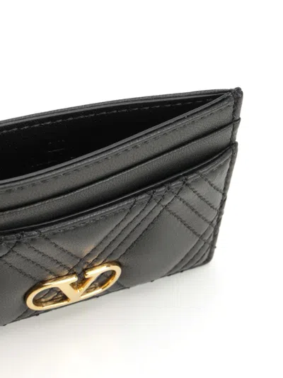 Valentino Card Holder | Quiltie 67 | Nappa Deluxe/a.brass Logo Wallets Black In Black
