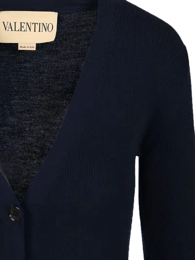 Valentino V-neck Cardigan With Contrast Hem In Blue