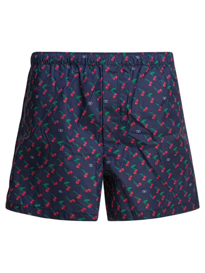 Valentino Swim Short "cherryfic" All-over Print In Blue