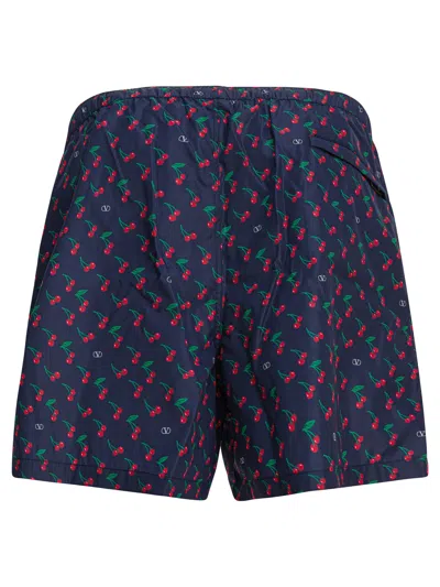 Valentino Swim Short "cherryfic" All-over Print In Blue
