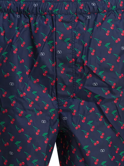 Valentino Swim Short "cherryfic" All-over Print In Blue