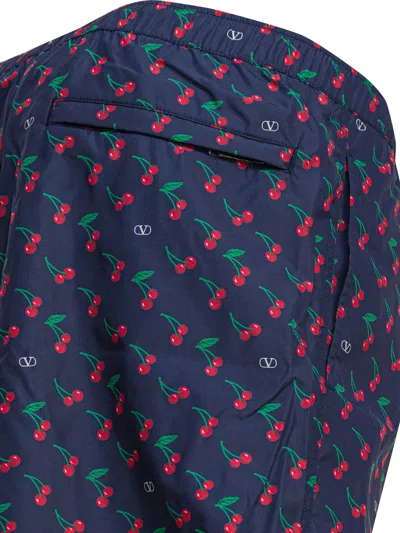 Valentino Swim Short "cherryfic" All-over Print In Blue