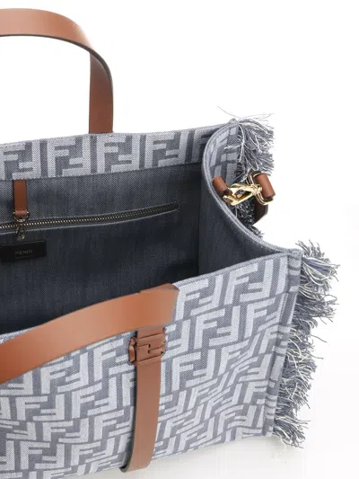 Fendi City Tote In Canvas All Over Ff With Fringes Shoulder Bags Blue