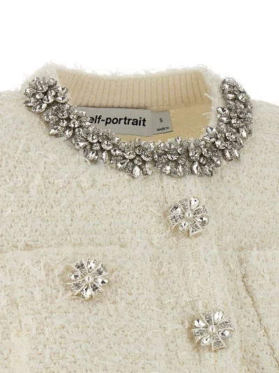 Self-portrait Cream Textured Knit Sweaters And Cardigans White In Neutral