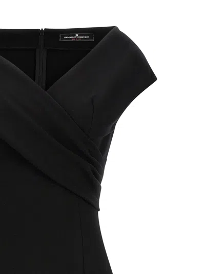 Ermanno Scervino Draped Neckline Midi Length Off-shoulder Dress In Black