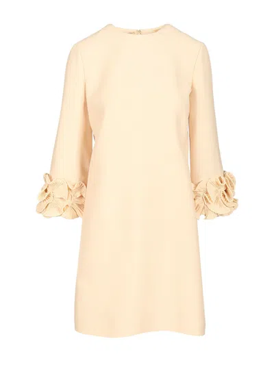 Valentino Robe Courte En Crêpe Couture Femme Bouleau 50 In Neutral