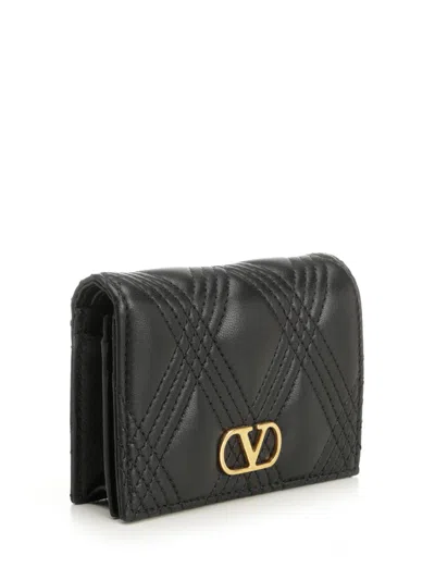 Valentino Flap French Wallet | Quiltie 67 | Nappa Deluxe/a.brass Logo Wallets Black