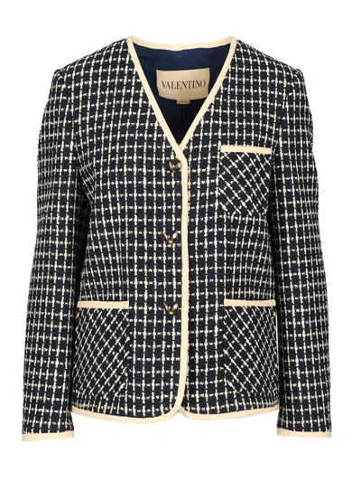 Valentino Boucle Wool Blend Jacket With Contrast Trim In Black