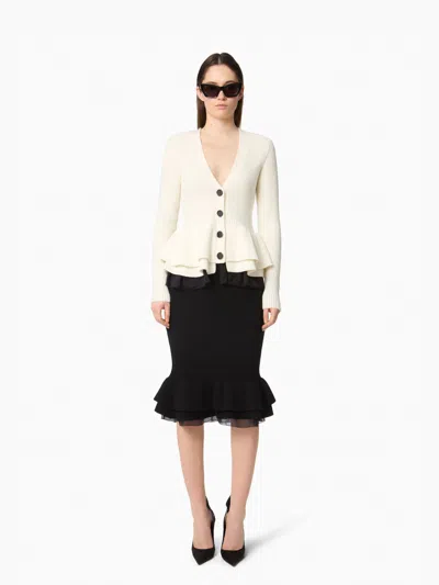 Nina Ricci Wool Cardigan With Contrast Ruffles In Neutral