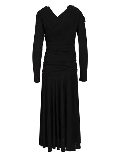Ganni Interlock Jersey Crossover Ruched Long Dress Dresses Black In Black