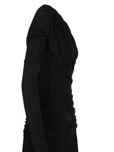 Ganni Interlock Jersey Crossover Ruched Long Dress Dresses Black In Black