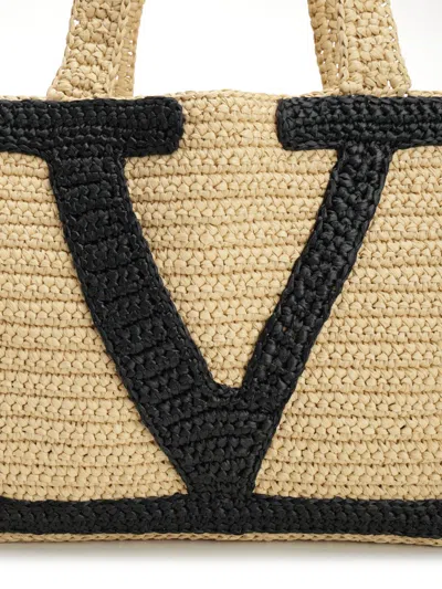 Valentino Borsa Shopping Viva Superstar Grande In Rafia Donna In Black