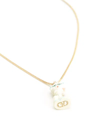 Valentino Multicolor Nylon And Metal Le Chat De La Maison Necklace In Gold