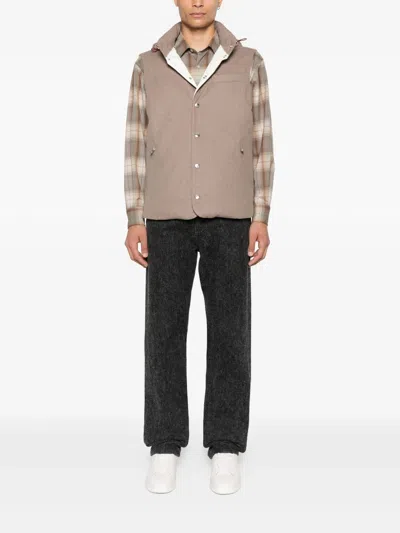 Brunello Cucinelli Clay Wool Padded Hooded Vest In Silver
