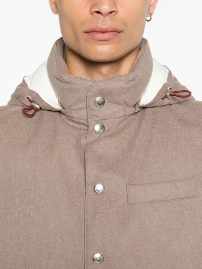 Brunello Cucinelli Clay Wool Padded Hooded Vest In Silver