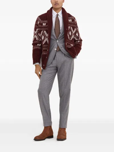 Brunello Cucinelli Grey Melange Wool And Silk Blend Blazer In Gray