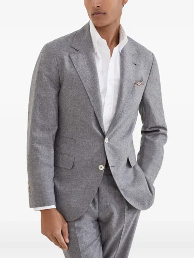 Brunello Cucinelli Grey Melange Wool And Silk Blend Blazer In Gray