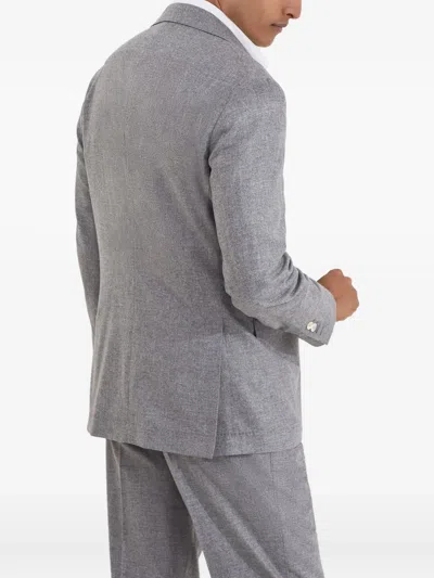Brunello Cucinelli Grey Melange Wool And Silk Blend Blazer In Gray