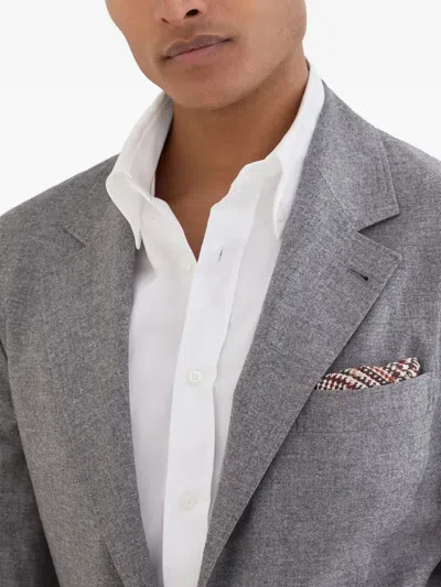 Brunello Cucinelli Grey Melange Wool And Silk Blend Blazer In Gray