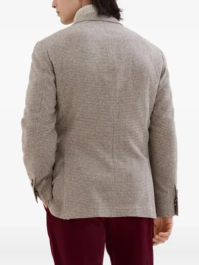 Brunello Cucinelli Beige Wool And Silk Double-breasted Blazer In Brown