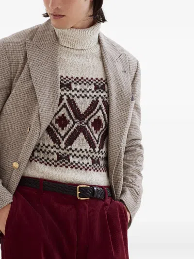 Brunello Cucinelli Beige Wool And Silk Double-breasted Blazer In Brown