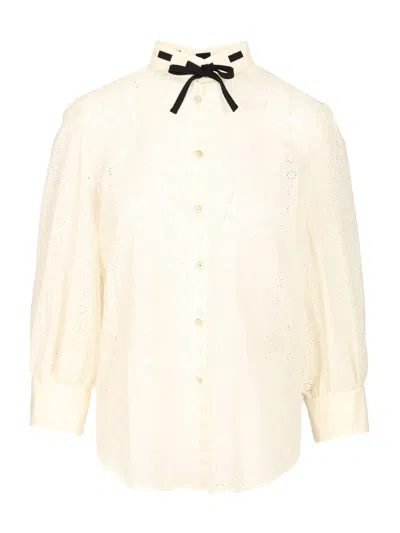 Valentino Broderie Anglaise Cotton Poplin Shirt In Neutral